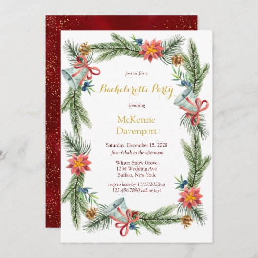 Invitation Noël Pine Mariage Bells Bachelorette Party (Devant / Derrière)