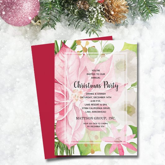 Invitation Noël Pink Poinsettia Floral
