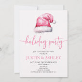 Invitation Noël Pink Snowy Santa Hat Fête de Noël (Devant)