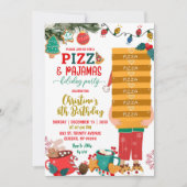 Invitation Noël Pizza et Pyjamas Fête Anniversaire (Devant)