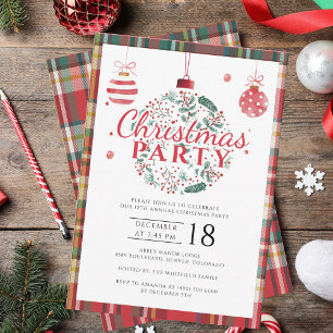 Invitation Noël Plaid Baubles Script fête festive
