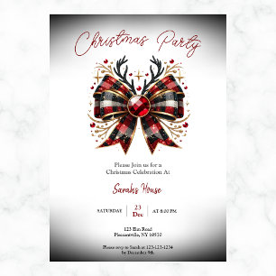 Invitation Noël Plaid Bow Party
