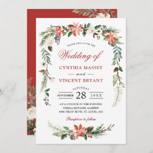 Invitation Noel Poinsettia Arche Florale Mariage d'hiver