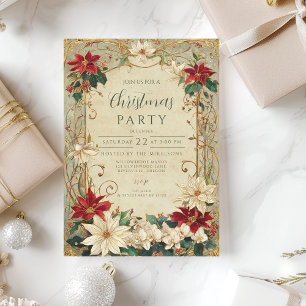 Invitation Noël Poinsettia et Houx Vintage