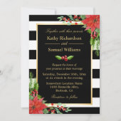 Invitation Noël Poinsettia Floral Black Stripes Mariage (Devant)