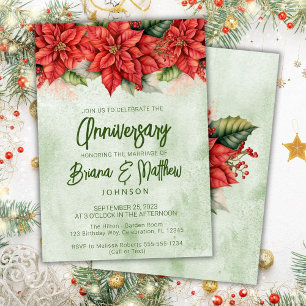 Invitation Noël Poinsettia Floral Mariage Anniversaire