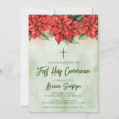 Invitation Noël Poinsettia Floral Première Communion sainte (Devant)