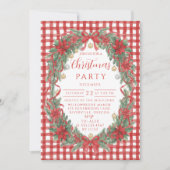 Invitation Noël Poinsettia Gingham Rustique (Devant)