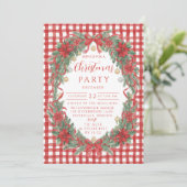 Invitation Noël Poinsettia Gingham Rustique (Debout devant)