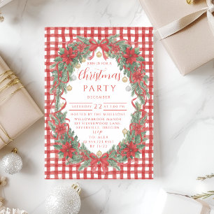 Invitation Noël Poinsettia Gingham Rustique