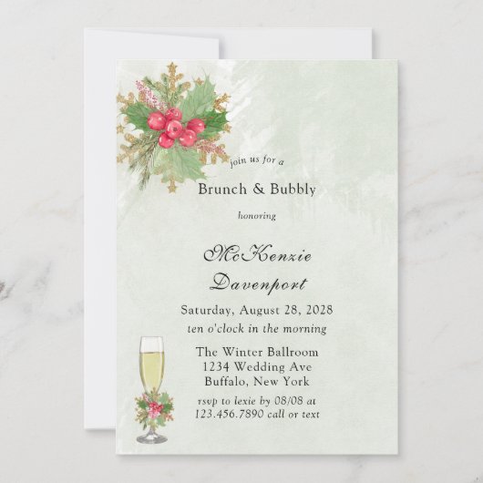 Invitation Noel Poinsettia Gold Brunch & Bubbly (Devant)