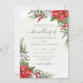 Invitation Noël Poinsettia Mariage de verdure d'hiver (Devant)