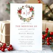 Invitation Noël Poinsettia Monogram Mariage de couronne