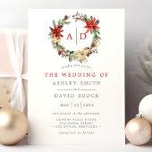 Invitation Noël Poinsettia Monogram Mariage de couronne