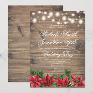 Invitation Noël Poinsettia Rustique Mariage d'hiver