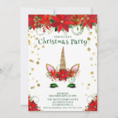 Invitation Noël Poinsettia Unicorne avec Green Font Party (Devant)