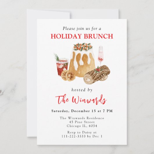 Invitation Noël Pudding et Yule Log Brunch de vacances (Devant)