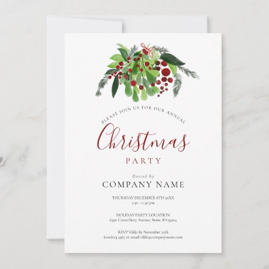 Invitation Noël Red Berries Corporate Fête (Devant)