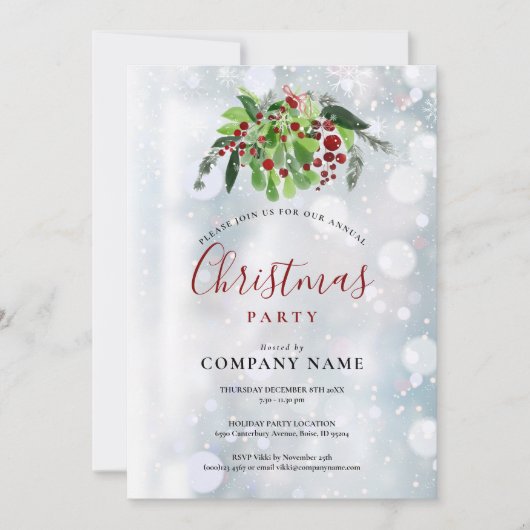 Invitation Noël Red Berries Snow Company Fête (Devant)