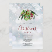 Invitation Noël Red Berries Snowflakes Fête (Devant / Derrière)