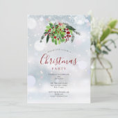 Invitation Noël Red Berries Snowflakes Fête (Debout devant)