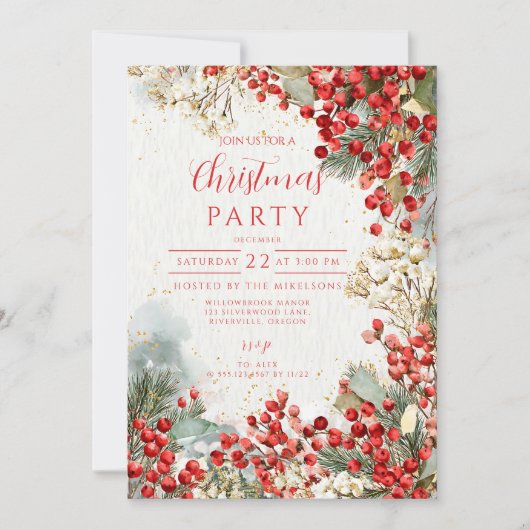 Invitation Noël Red Winter Berries (Devant)