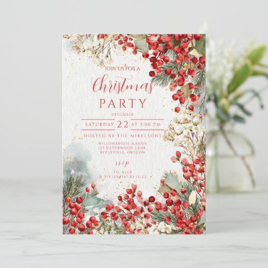 Invitation Noël Red Winter Berries (Debout devant)