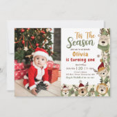 Invitation Noël Reindeer Vert fête d'anniversaire Photo (Devant)