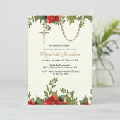 Invitation Noël Religieux Anniversaire Pointsettias Rosaire (Debout devant)