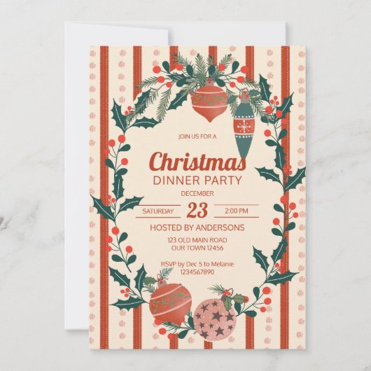 Invitation Noël rétro raypes grand-milenium dîner fête (Devant)