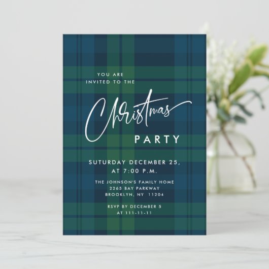 Invitation Noël rétro Tartan Plaid Fête (Debout devant)