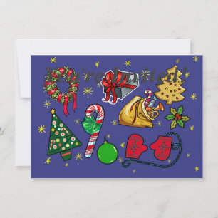 Invitation Noël Rétro Vintage Coloré Bleu Rouge Vert