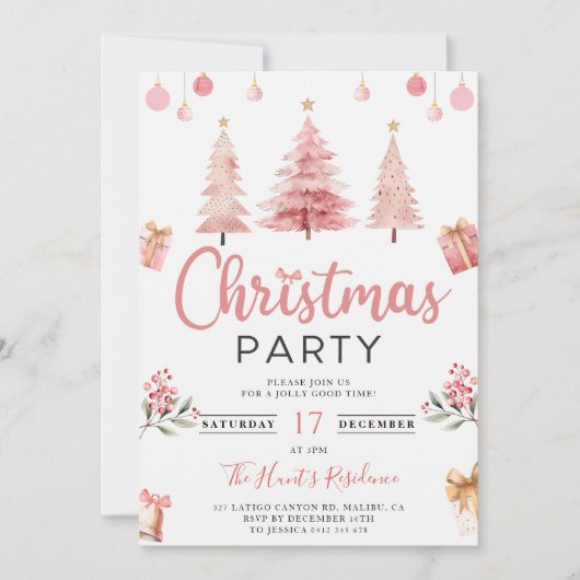 Invitation Noël rose (Devant)