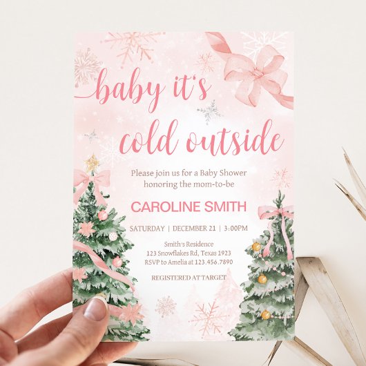 Invitation Noël rose C'est froid dehors Baby shower