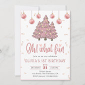 Invitation Noël rose hiver Arbres fête d'anniversaire (Devant)