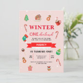 Invitation Noël rose hiver Onederland Premier anniversaire (Debout devant)