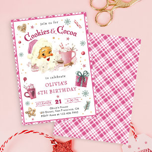 Invitation Noël rose Père Noël Cookies et cacao Anniversaire