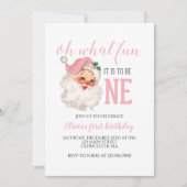 Invitation Noël rose Père Noël premier anniversaire (Devant)