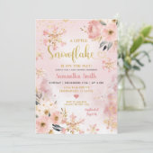 Invitation Noël rose Petit Flocon de neige Baby shower floral (Debout devant)