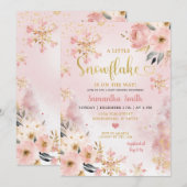Invitation Noël rose Petit Flocon de neige Baby shower floral (Devant / Derrière)