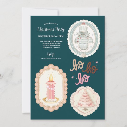 Invitation Noël rose rétro (Devant)