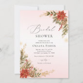 Invitation Noël rose rouge et or Fête des mariées d'hiver (Devant)