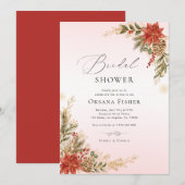 Invitation Noël rose rouge et or Fête des mariées d'hiver (Devant / Derrière)