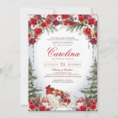 Invitation Noël Rose vacances Sleigh hiver Quinceanera (Devant)