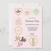 Invitation Noël Rose Vert Rétro (Devant)