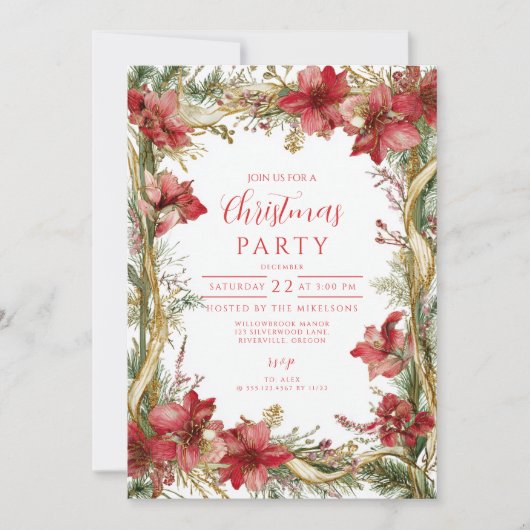 Invitation Noël Rouge Amaryllis (Devant)