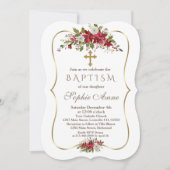 Invitation Noël Rouge Blanc Poinsettia Baptême (Devant)