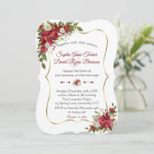 Invitation Noël Rouge Blanc Poinsettia Mariage de la Marine (Debout devant)