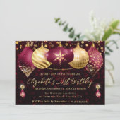 Invitation Noël rouge et or Baubles fête d'anniversaire (Debout devant)