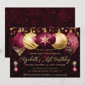 Invitation Noël rouge et or Baubles fête d'anniversaire (Devant / Derrière)